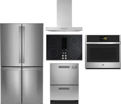 5 Piece Package Includes Refrigerator, Cooktop, Wall Oven, Hood And Dishwasher